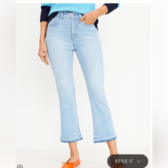 Loft Let Down Hem High Rise Kick Crop Jeans in Vivid Light Indigo Wash Size 31 - Picture 1 of 10